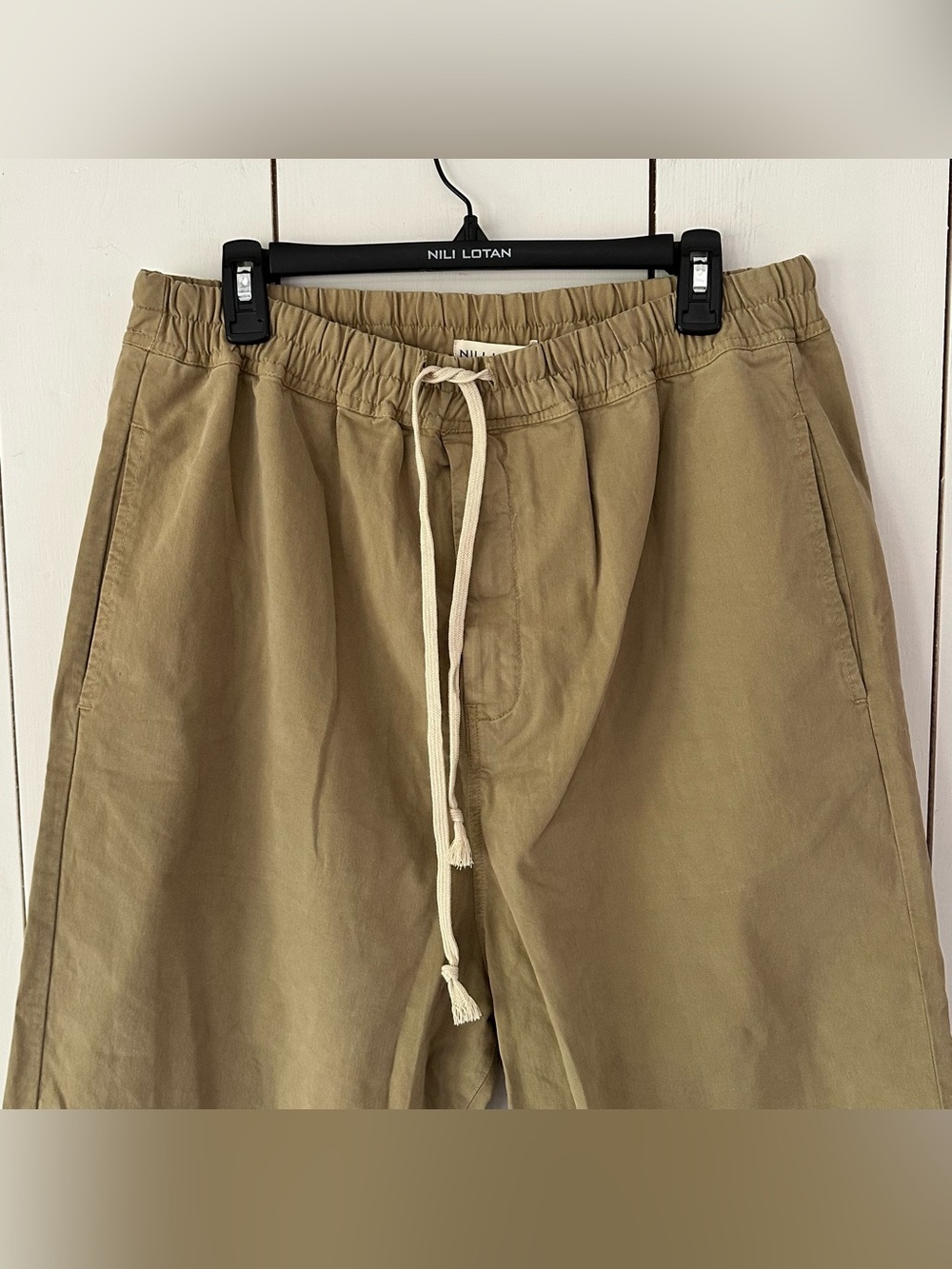 Nili Lotan Walker Khaki Drawstring Trousers Sz L Tan - Picture 5 of 13
